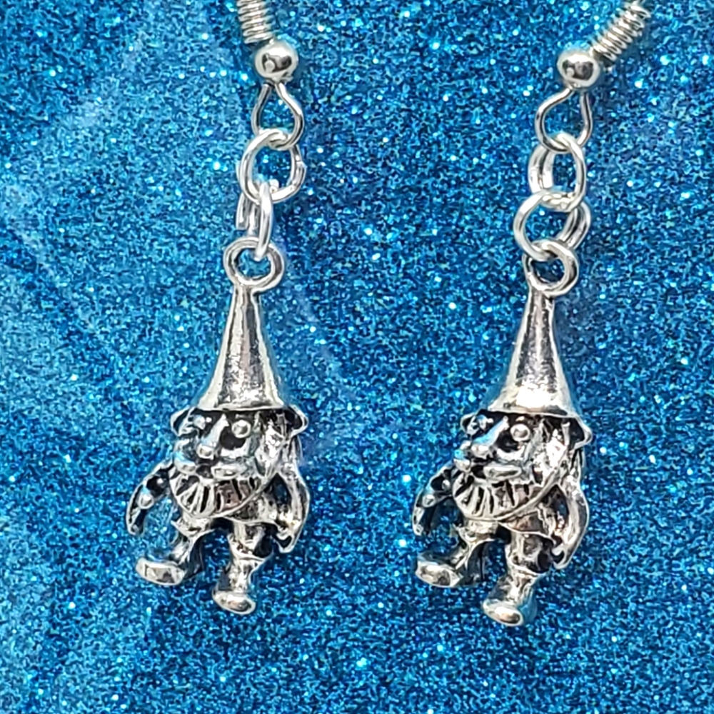 Gnome silver toned earrings magic troll